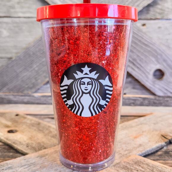 NEW Starbucks 2018 Holiday Red Glitter Grande Cold Cup & Straw, 16 fl oz - Picture 2 of 8